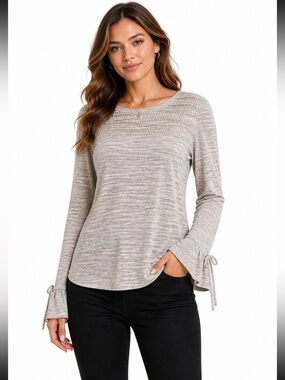 NWT White House Black Market Beaded Heather Gray Knit Top — Size L